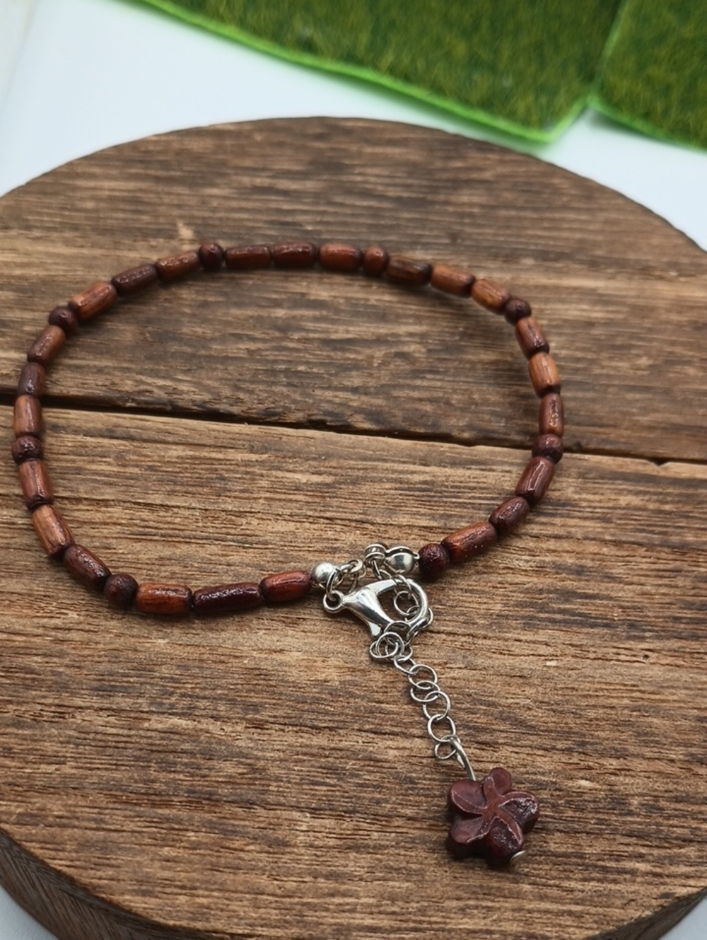 Wood Bead Bracelet with Silver Tone Clasp - Brown B1009